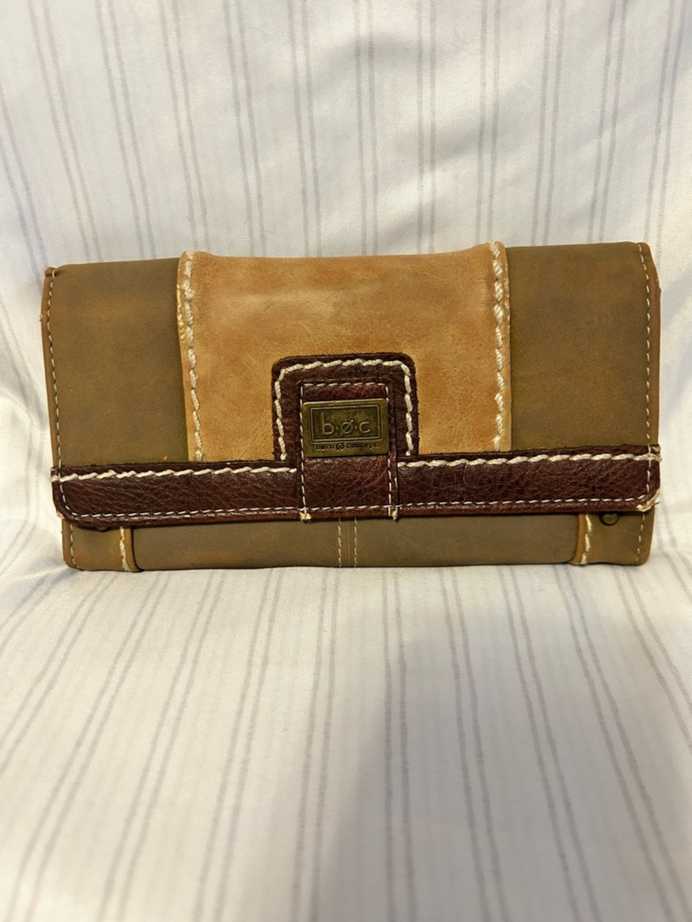 b.o.c. Tri-Panel Leather Wallet in Brown and Tan